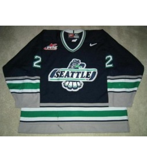 Custom WHL Seattle Thunderbirds 02 03 Clayton Barthel Road Hockey Jersey Blue